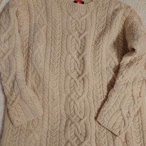 Ivory handknit wool tunic fisherman's sweater